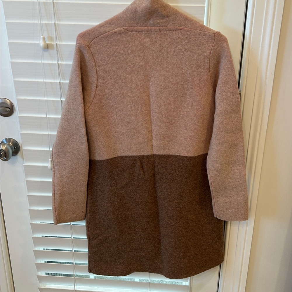 Two-Tone Brown Open Front Women's Cardigan Sweater - Picture 3 of 3